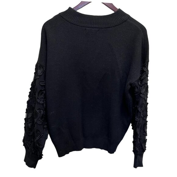 AMARYLLIS Black Floral Wool Blend Crew Neck Sweater Size Medium - Picture 2 of 7